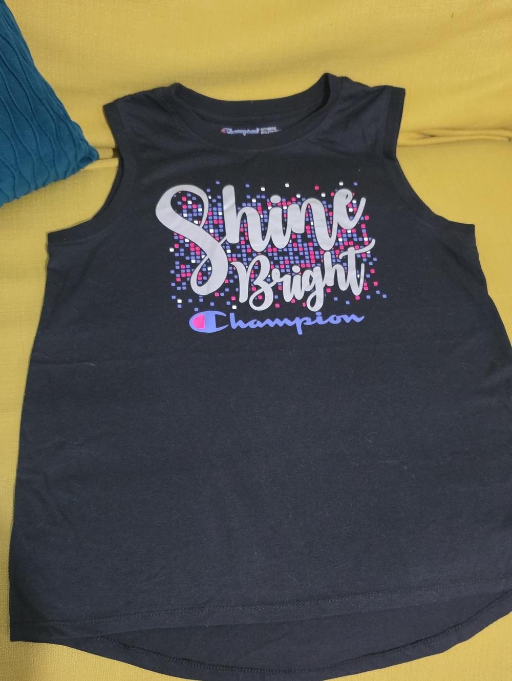 Champion Black Tank Top with 'Shine Bright' Multicolor Graphic